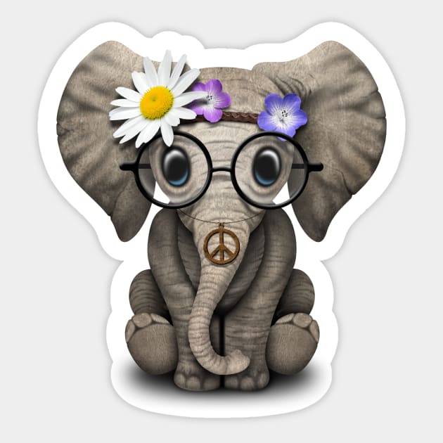 Cute Baby Elephant Hippie Sticker by jeffbartels